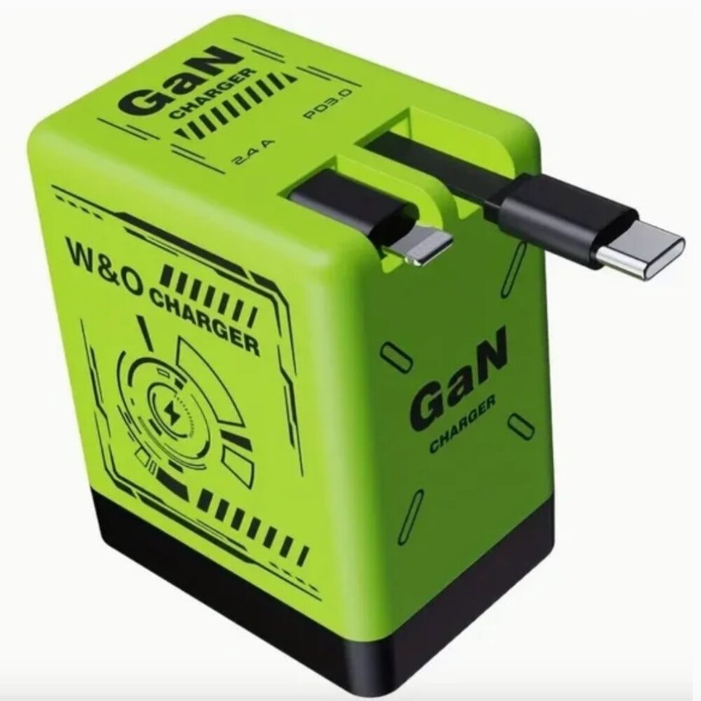K727 100W Ultra Fast Charger with Retractable Cable Type C and Lightning